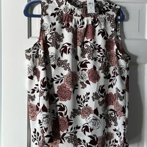 Ann Taylor Floral Sleeveless Blouse - White and Pink